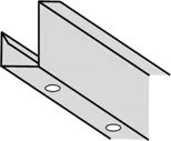A simple black-and-white illustration of a metal bracket with an L-shaped profile, featuring two holes on its flat base for mounting.